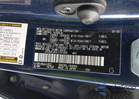 2020 Toyota 4 Runner Sr5/Sr5 Premium/Venture/Limited/Night Shade/Trd Off Road/Trd Off Road Premium/Trd Pro from USA, damaged, VIN JTEBU5JR2L5791898